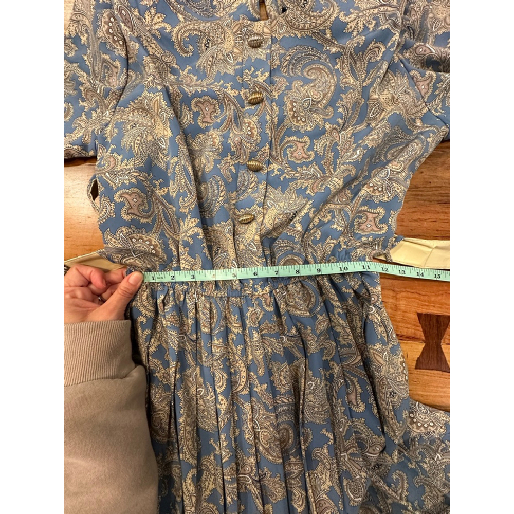 Vintage Breli Originals Paisley Pleated Midi Dress 10 Blue Cottagecore 80s USA - Picture 11 of 12